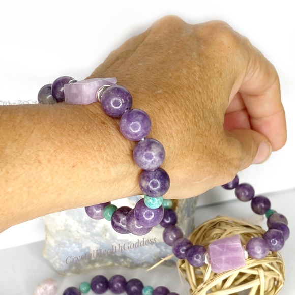 Lepidolite Pink Kunzite Amazoite Bracelet - Picture 8 of 8